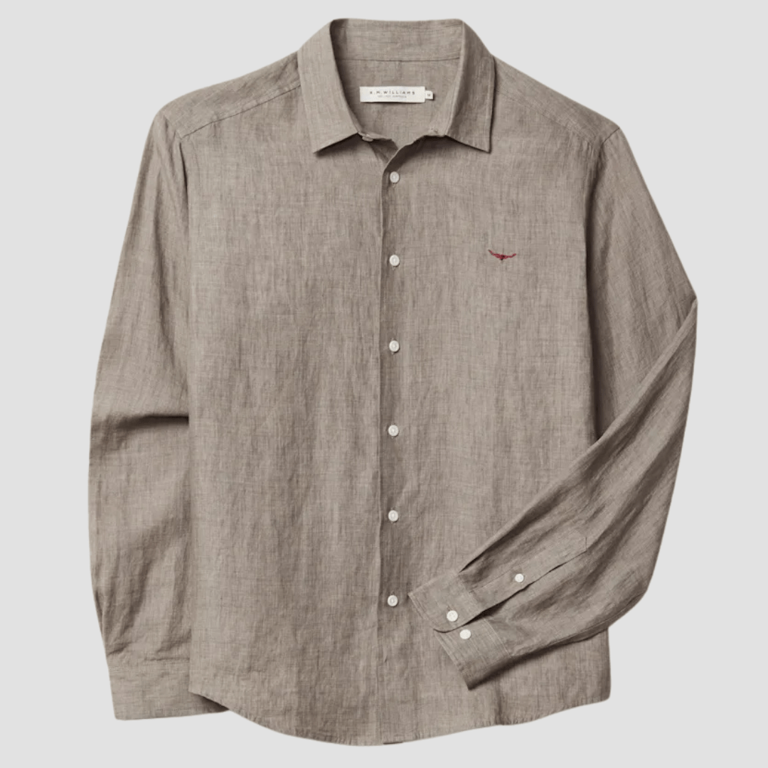 R.M. Williams Mens Newman Classic Linen Shirt in Fatigue - In Store Only