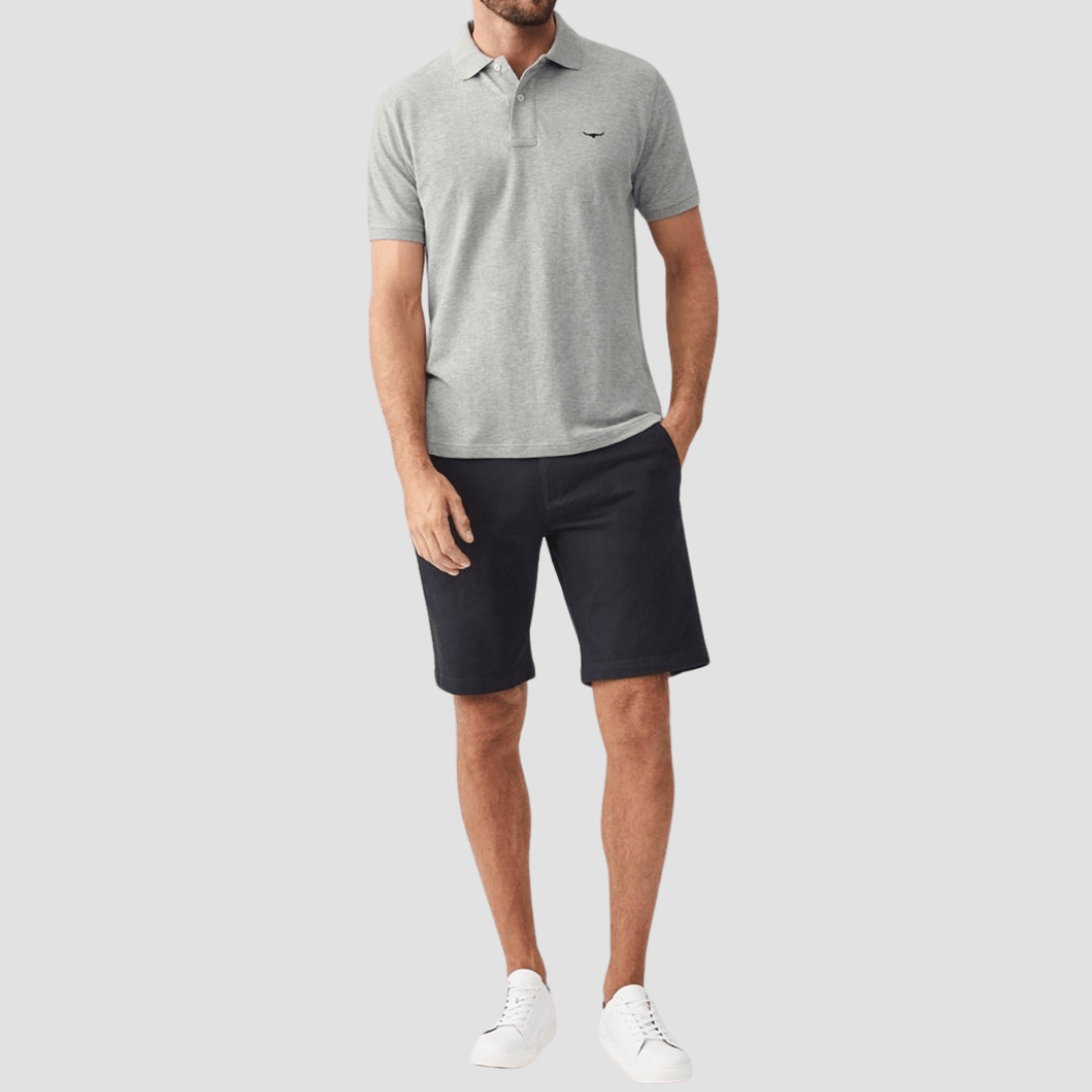 R.M. Williams Mens Rod Polo in Grey Marle Pure Cotton - In Store Only
