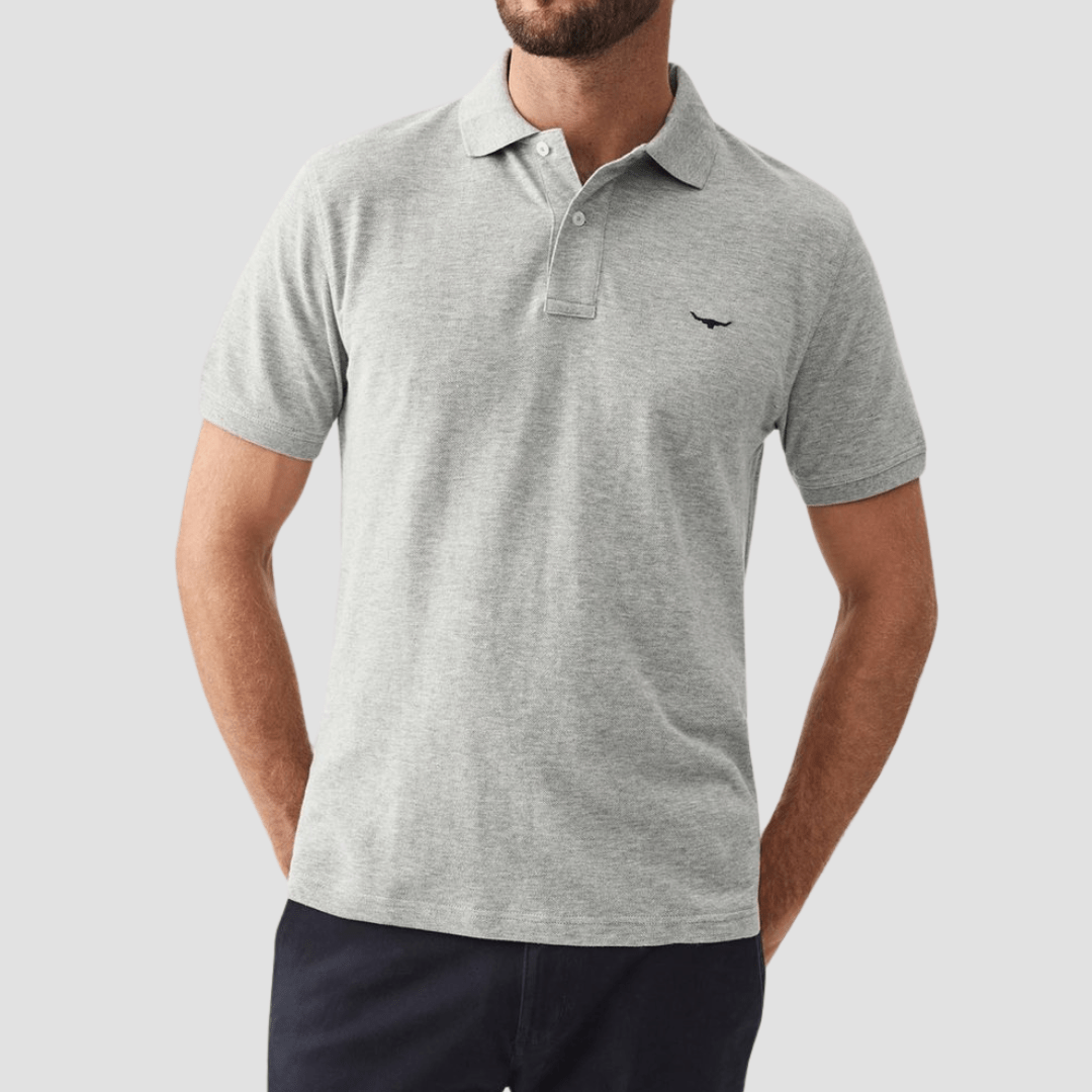 R.M. Williams Mens Rod Polo in Grey Marle Pure Cotton - In Store Only