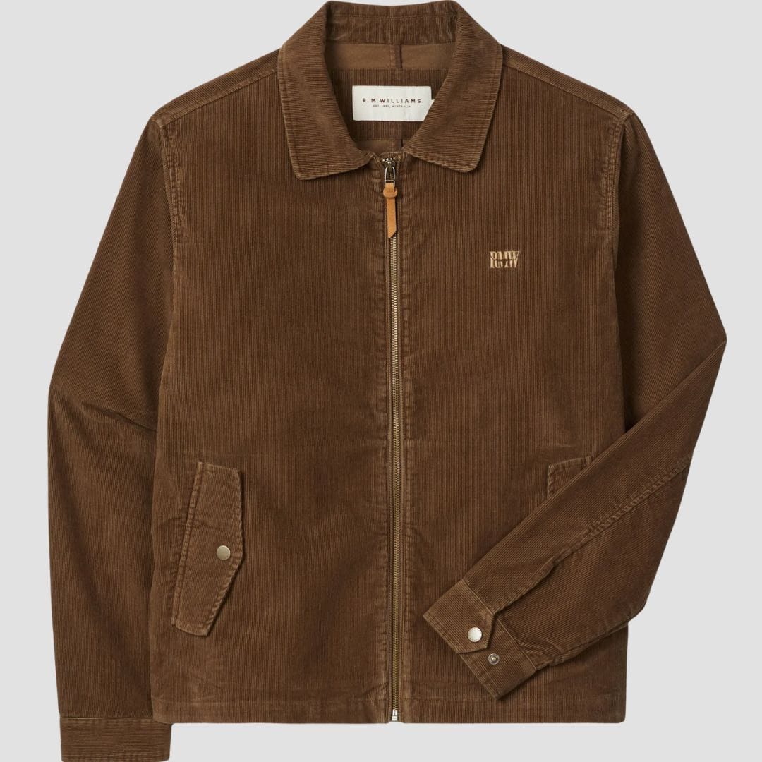 R.M. Williams Mens Munro Cord Harrington Jacket in Caramel - In Store Only
