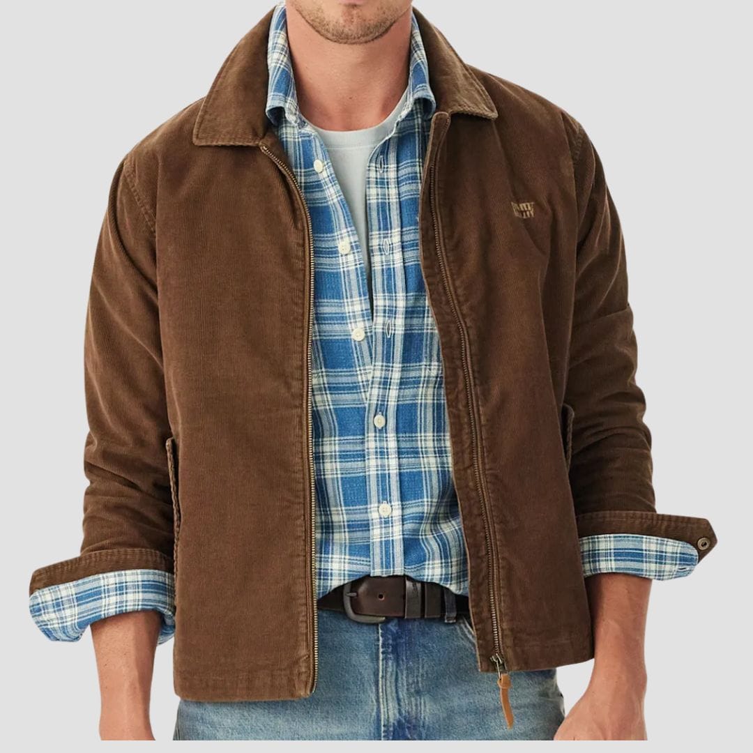 R.M. Williams Mens Munro Cord Harrington Jacket in Caramel - In Store Only