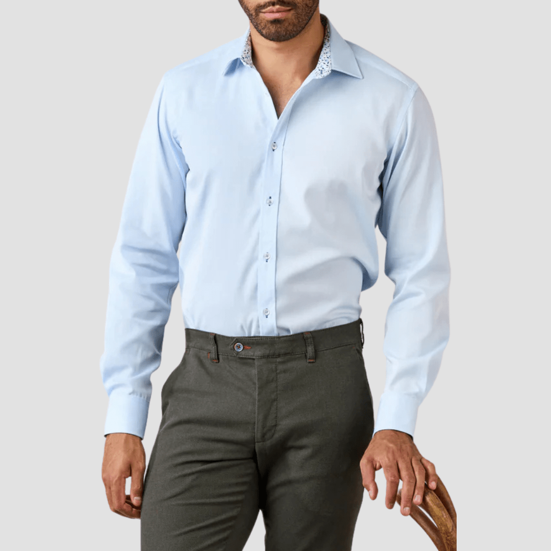 Rembrandt Mens Original Tailored Fit Barbican Shirt in Light Blue Pure Cotton