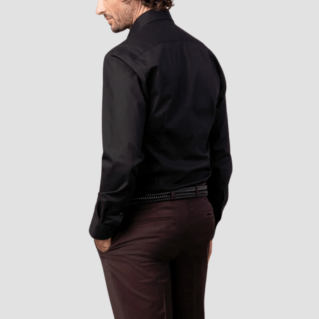 Rembrandt Mens Original Tailored Fit London Shirt in Black Pure Cotton