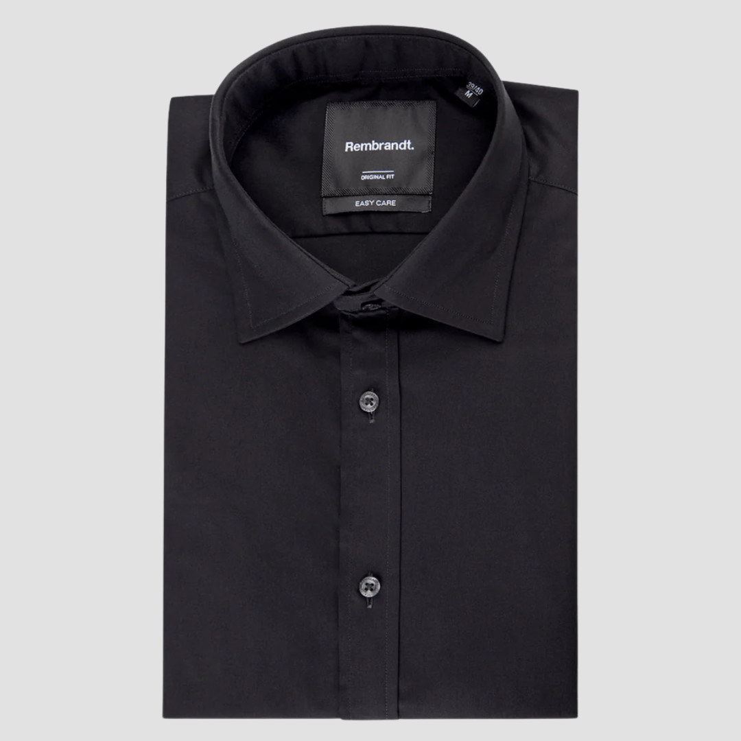 Rembrandt Mens Original Tailored Fit London Shirt in Black Pure Cotton