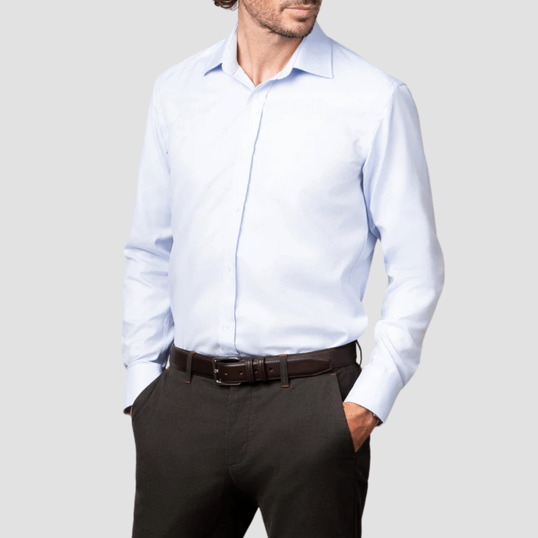 Rembrandt Mens Original Tailored Fit London Shirt in Light Blue Textured Pure Cotton
