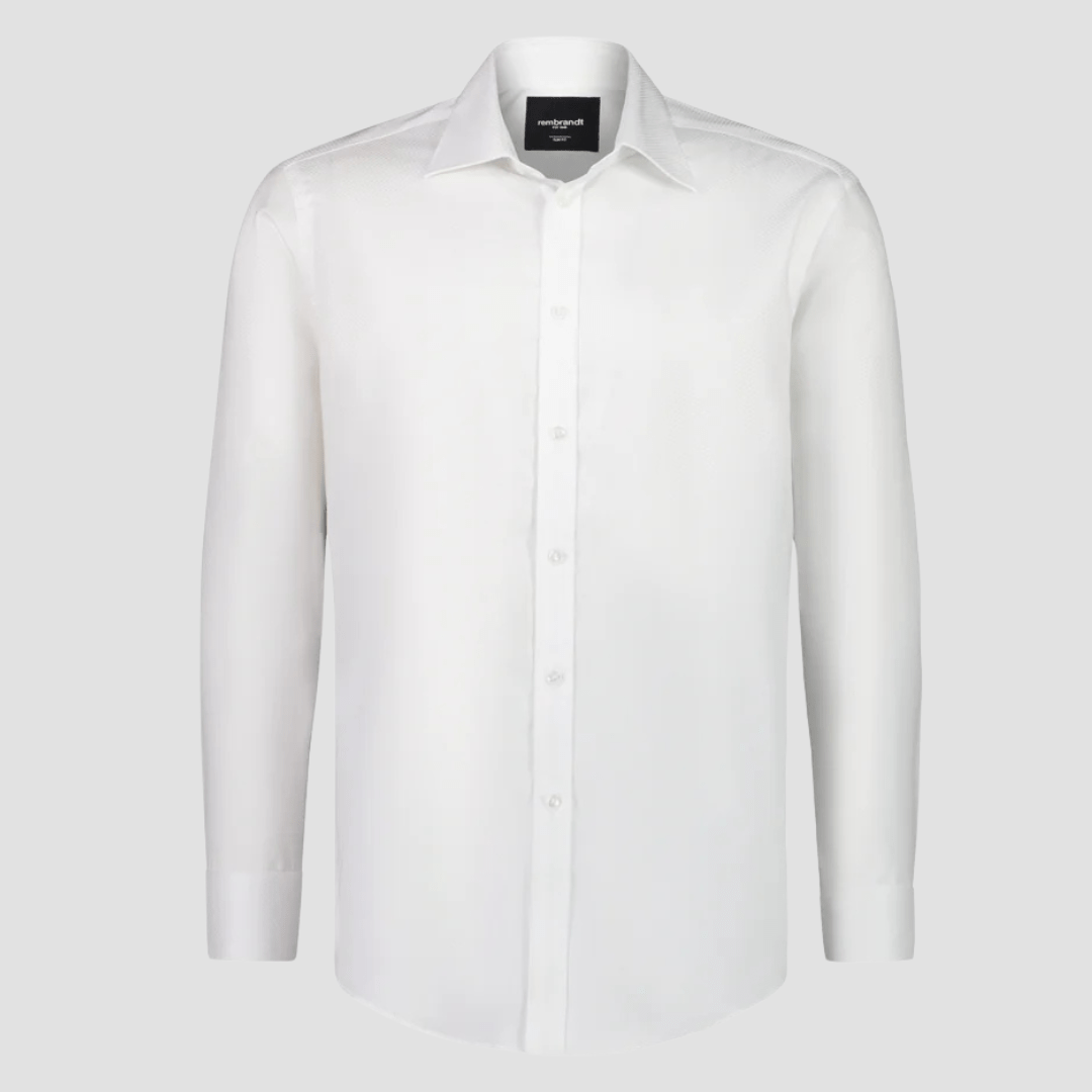 Rembrandt Mens Original Tailored Fit London Shirt in White Textured Pure Cotton