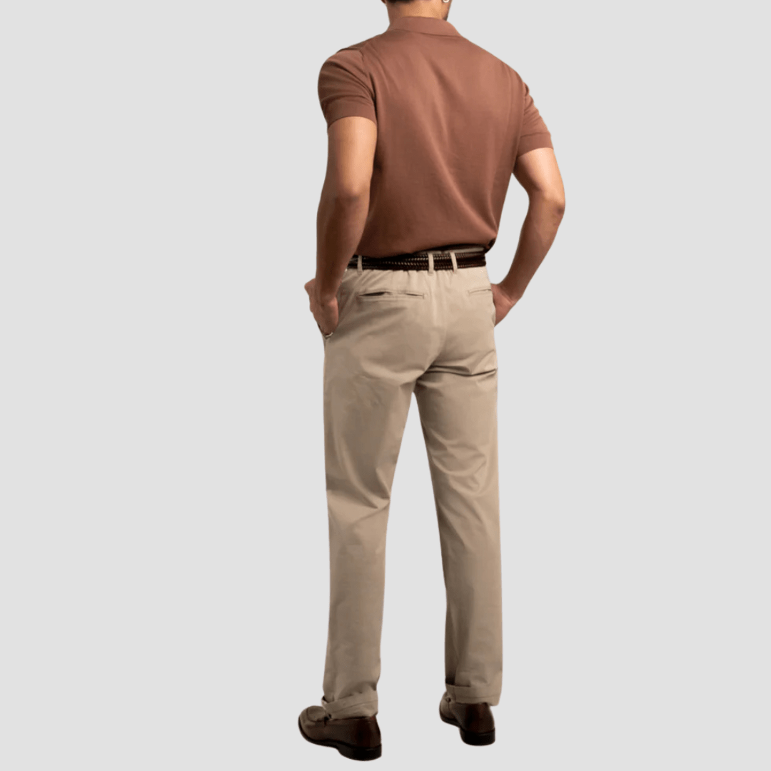 Rembrandt Relaxed Fit Tyler Mens Chino in Beige Stretch Cotton