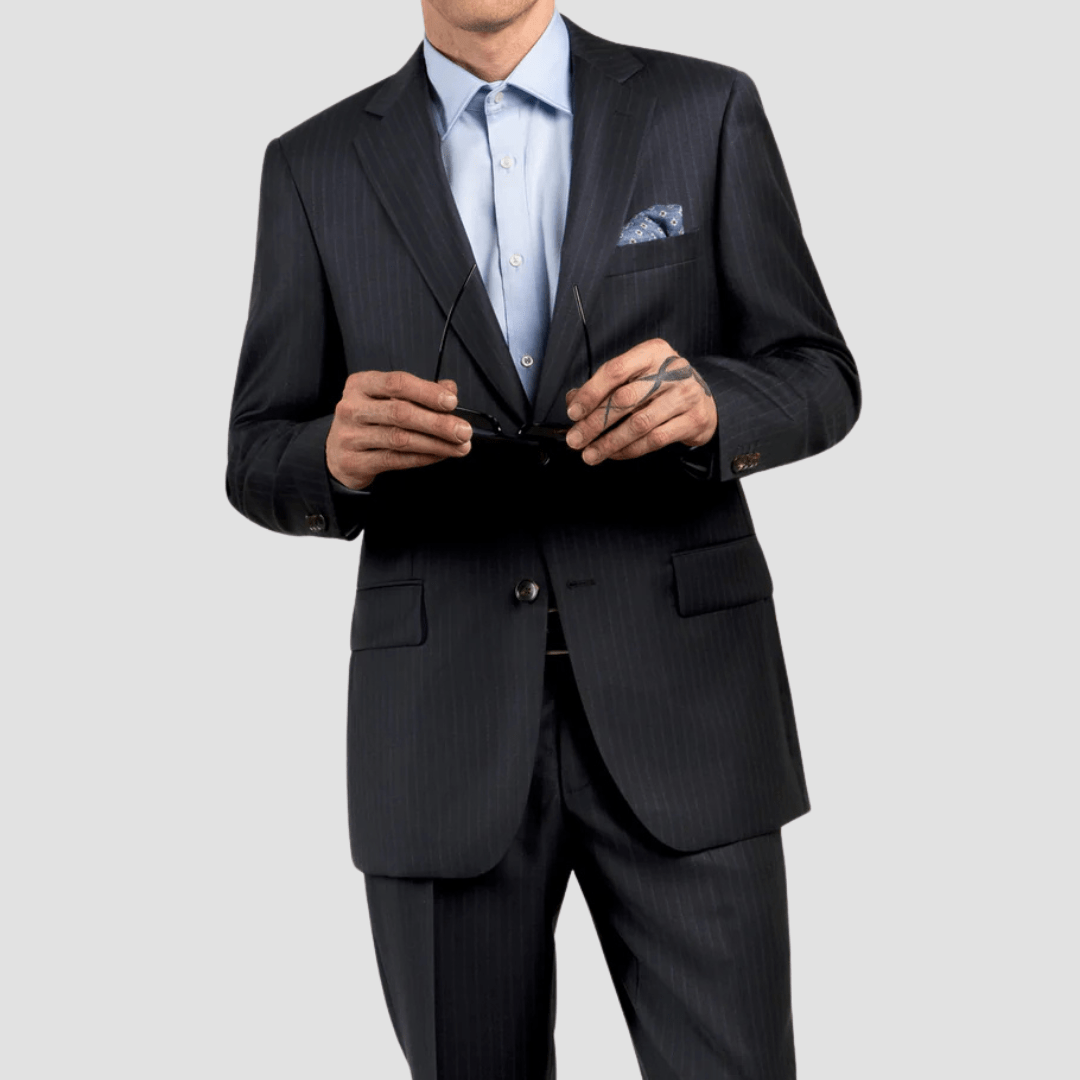 Rembrandt Original Fit Cooper Suit in Navy Stripe Pure Wool