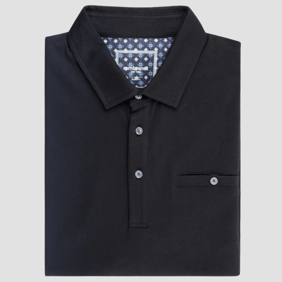 Rembrandt Slim Fit Portofino Polo in Black Pure Cotton