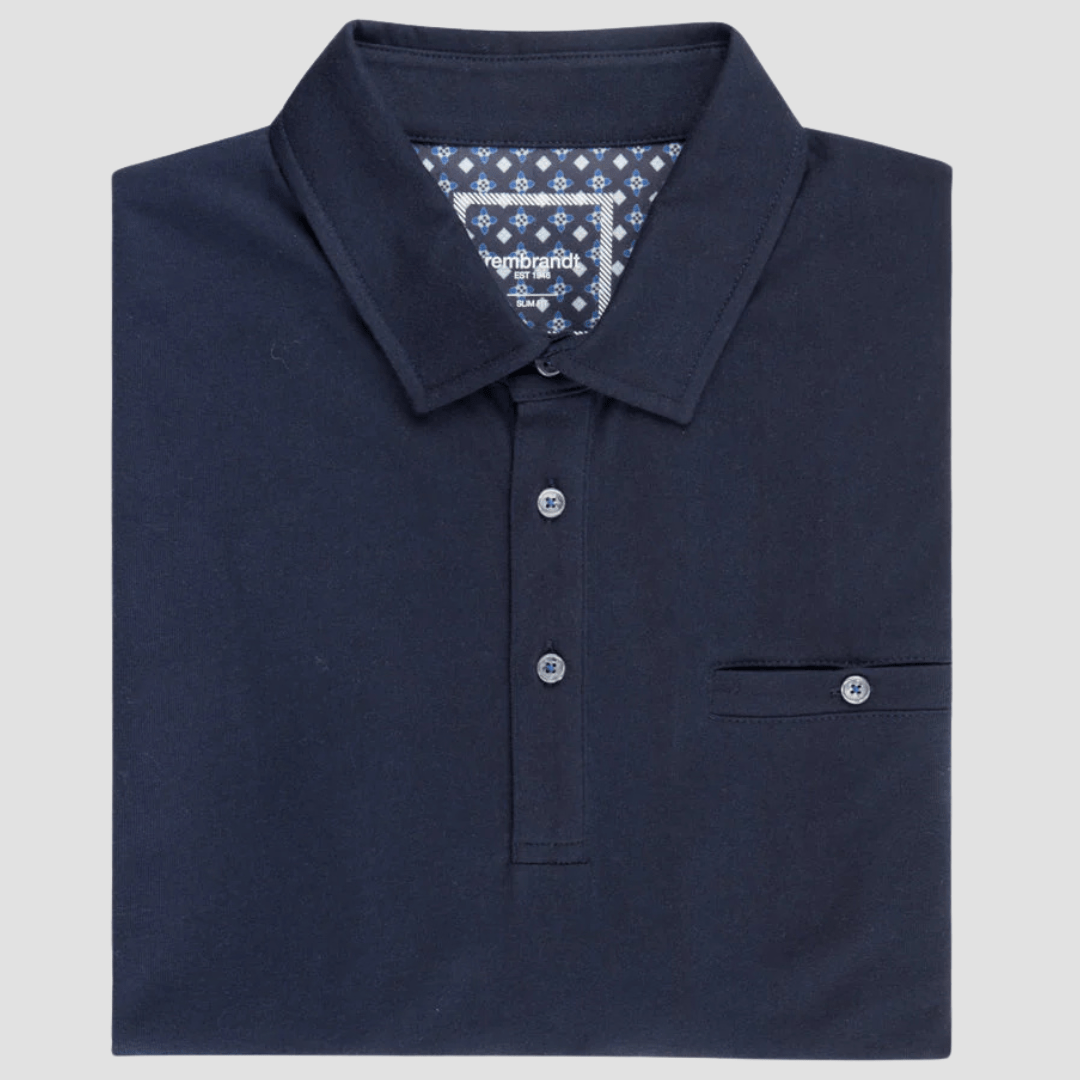 Rembrandt Slim Fit Portofino Polo in Navy Pure Cotton