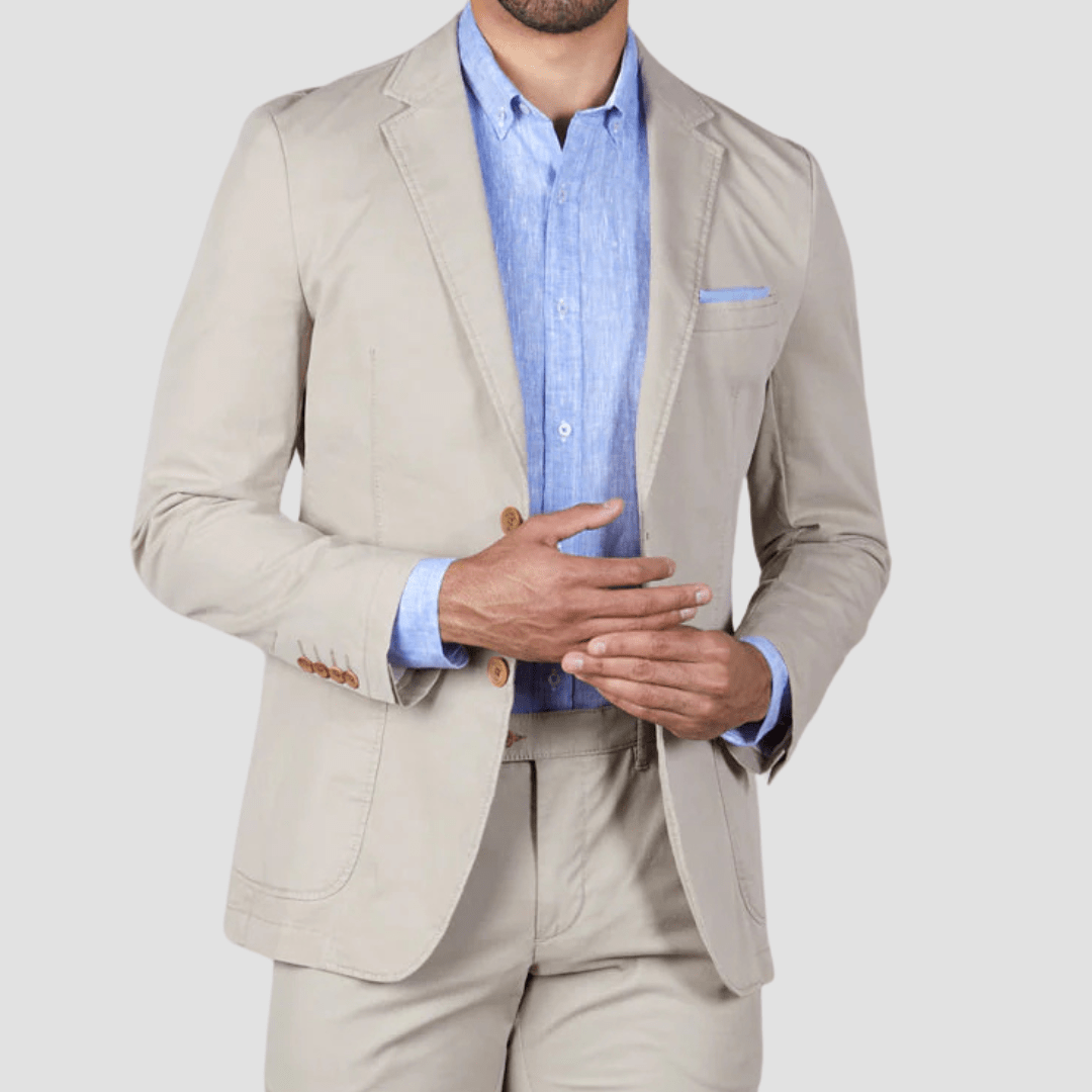 Rembrandt Slim Fit Spectre Sports Jacket in Beige Pima Cotton Stretch