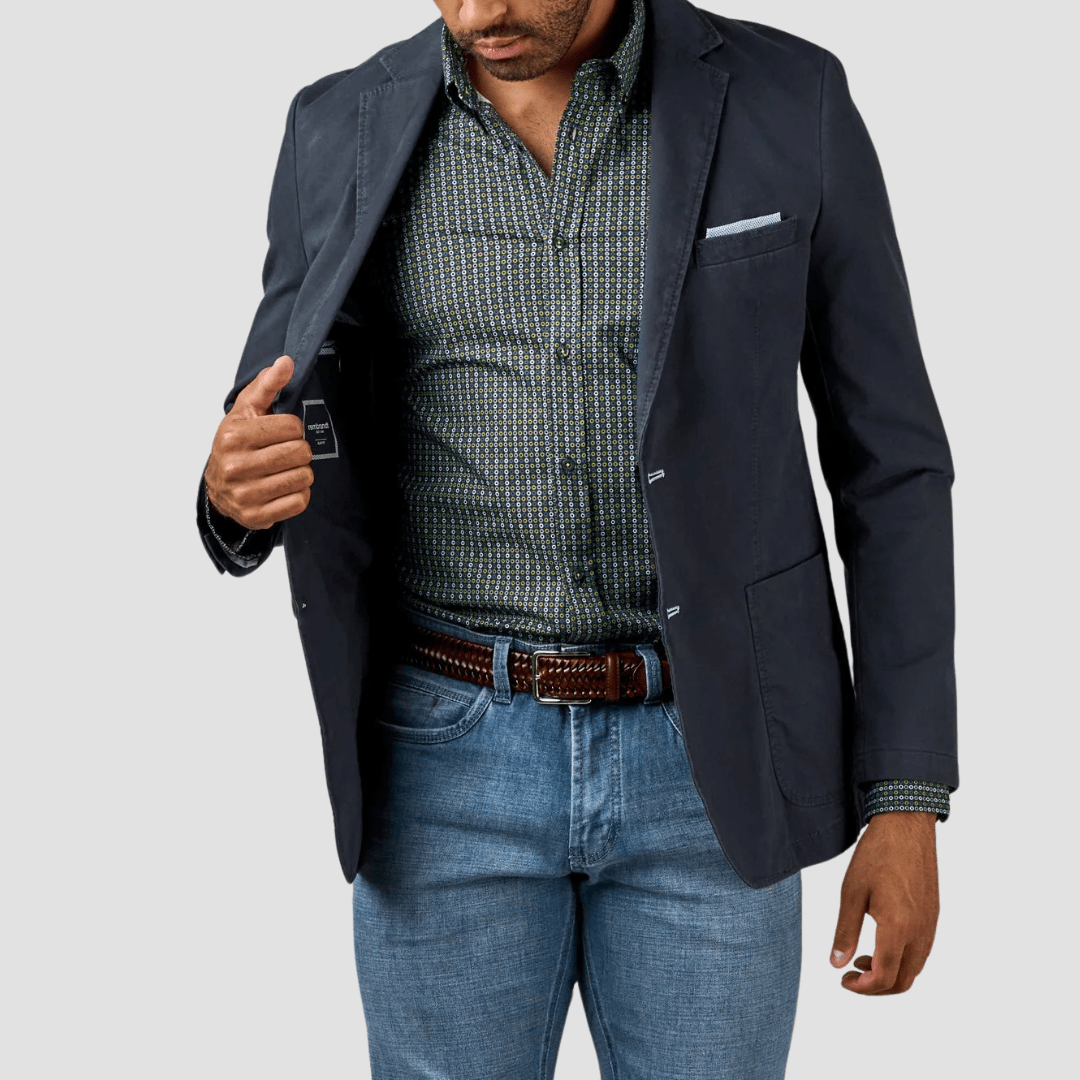 Rembrandt Slim Fit Spectre Sports Jacket in Navy Pima Cotton Stretch