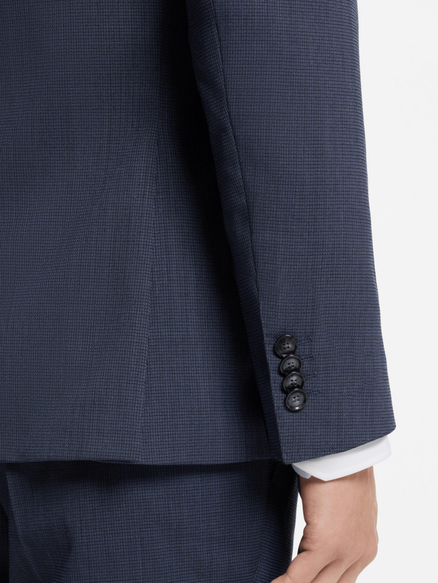 Hugo Boss Slim-Fit Suit in Micro-Patterned Stretch Virgin Wool in Dark Blue