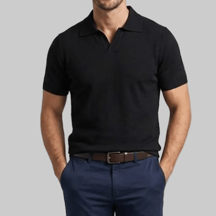 Boston men’s black polo knit in pure cotton