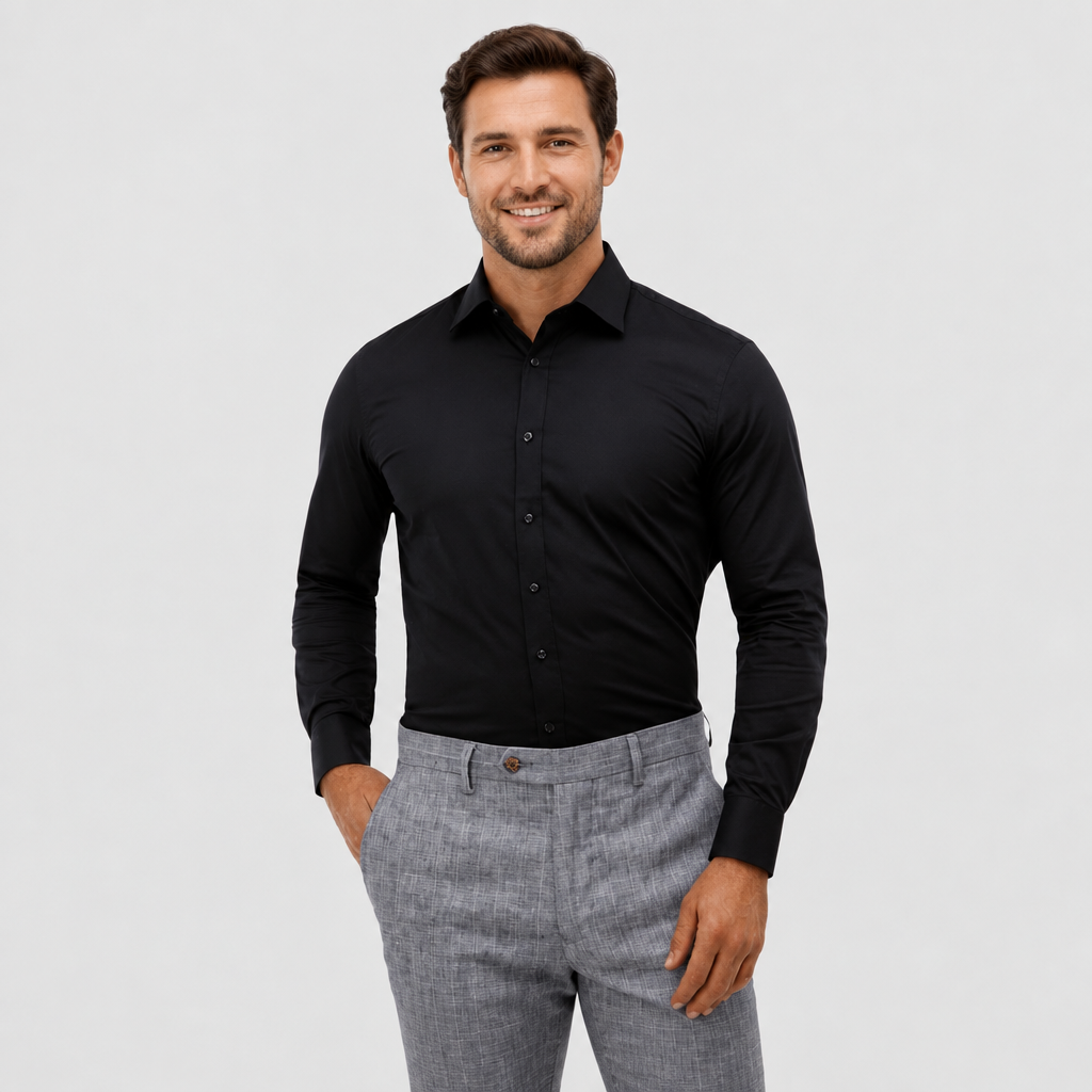 Brooksfield Tailored Fit Performance Business Shirt in Navy