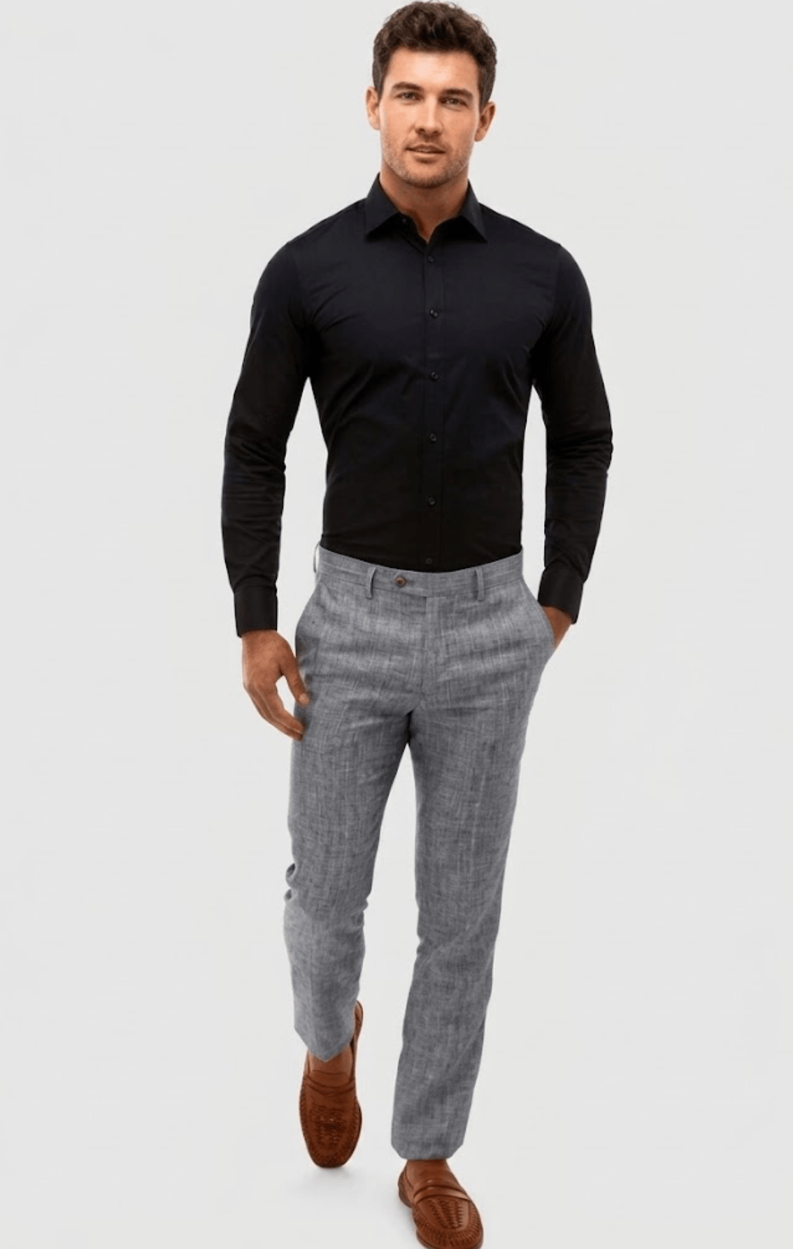 Brooksfield Tailored Fit Performance Business Shirt in Navy
