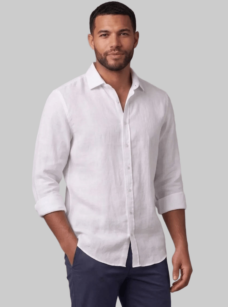 Daniel Hechter Men's Slim Fit Sel Shirt in White Linen Blend