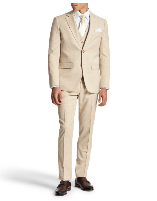 Christian Brookes Men's Comfort Fit Louis Suit in Sand Stretch Blend