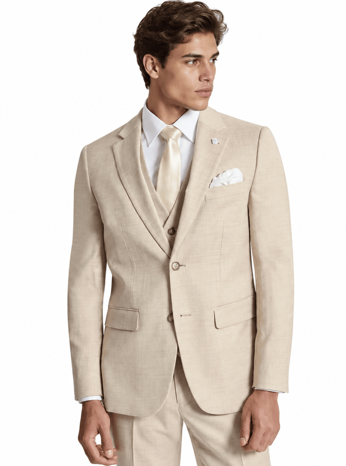 Christian Brookes Men's Comfort Fit Louis Suit in Sand Stretch Blend