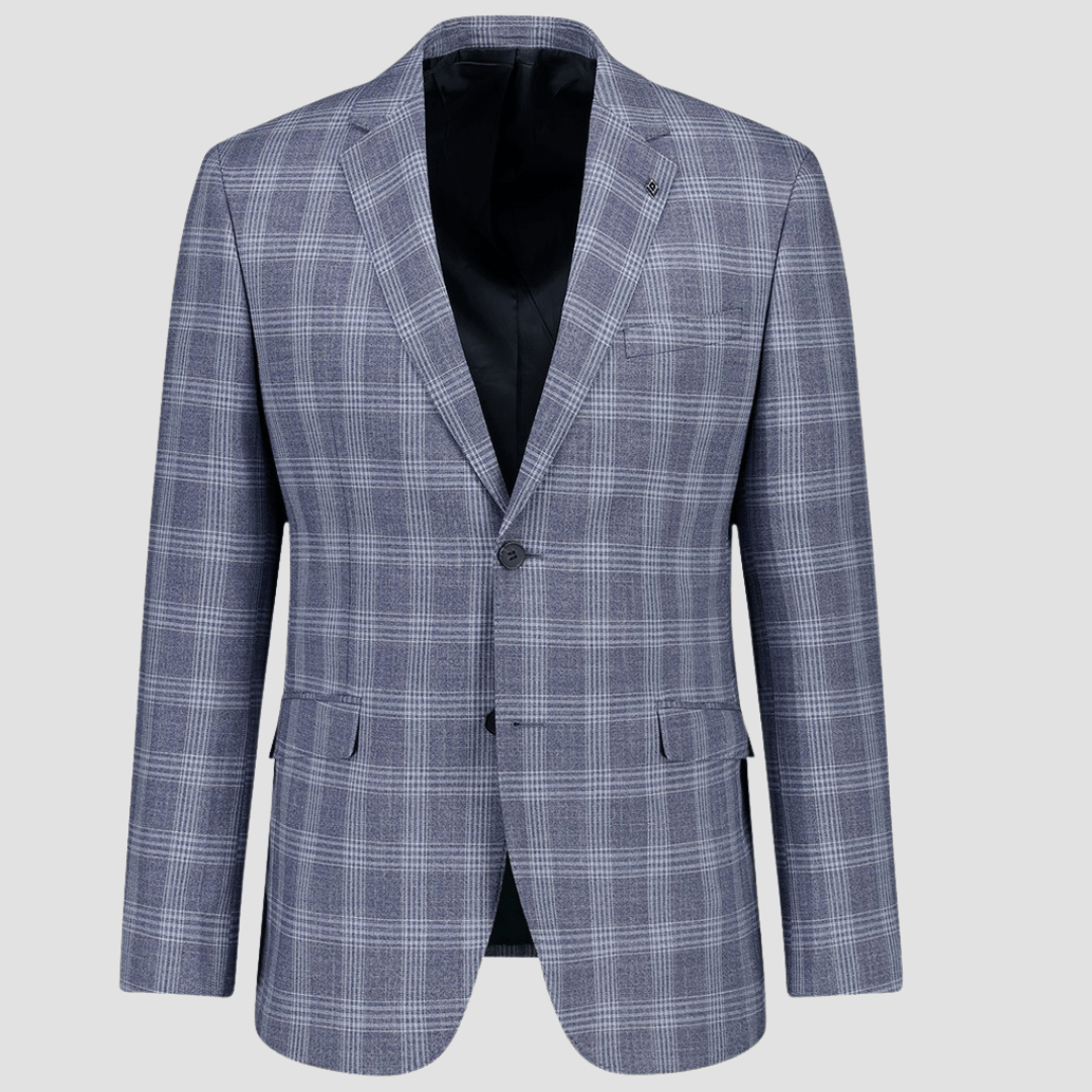 Uberstone Slim Fit Cyril Idris Suit in Denim Blue Check