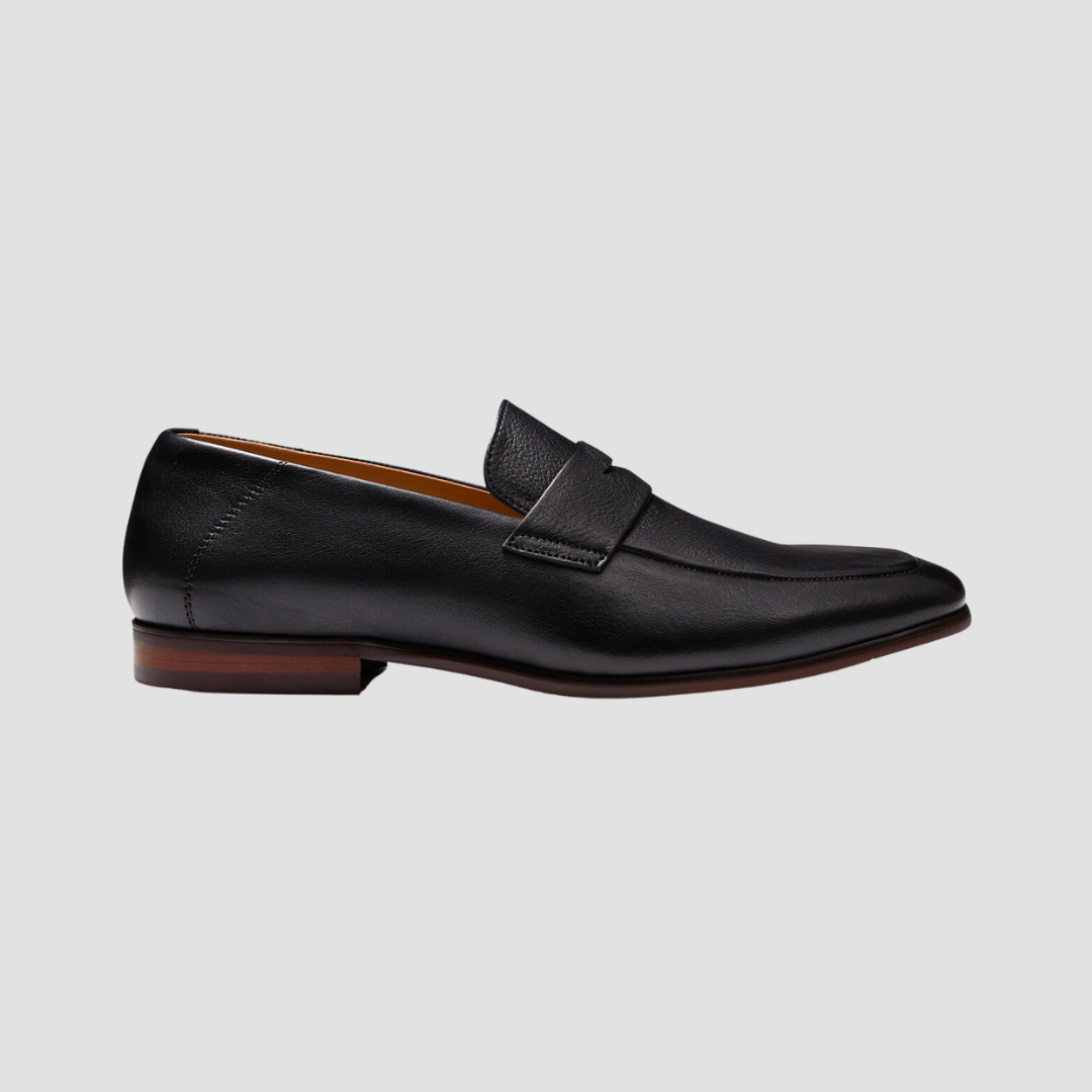 Side View of AQ by Aquila Porter Leather Penny Loafers in Black