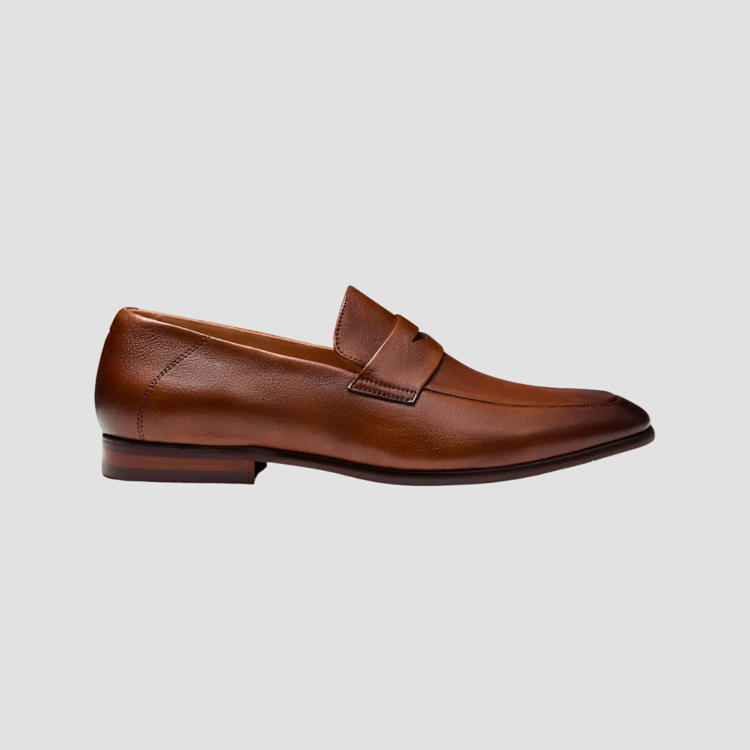 Side View of AQ by Aquila Porter Leather Penny Loafers in Tan