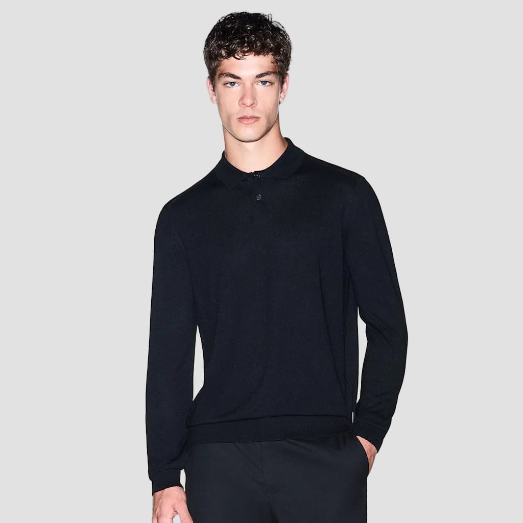 Armani EX Regular Fit Knit Polo in Black