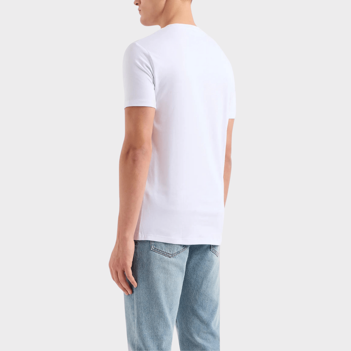 Back view of the white shirt with crew neck from Armani