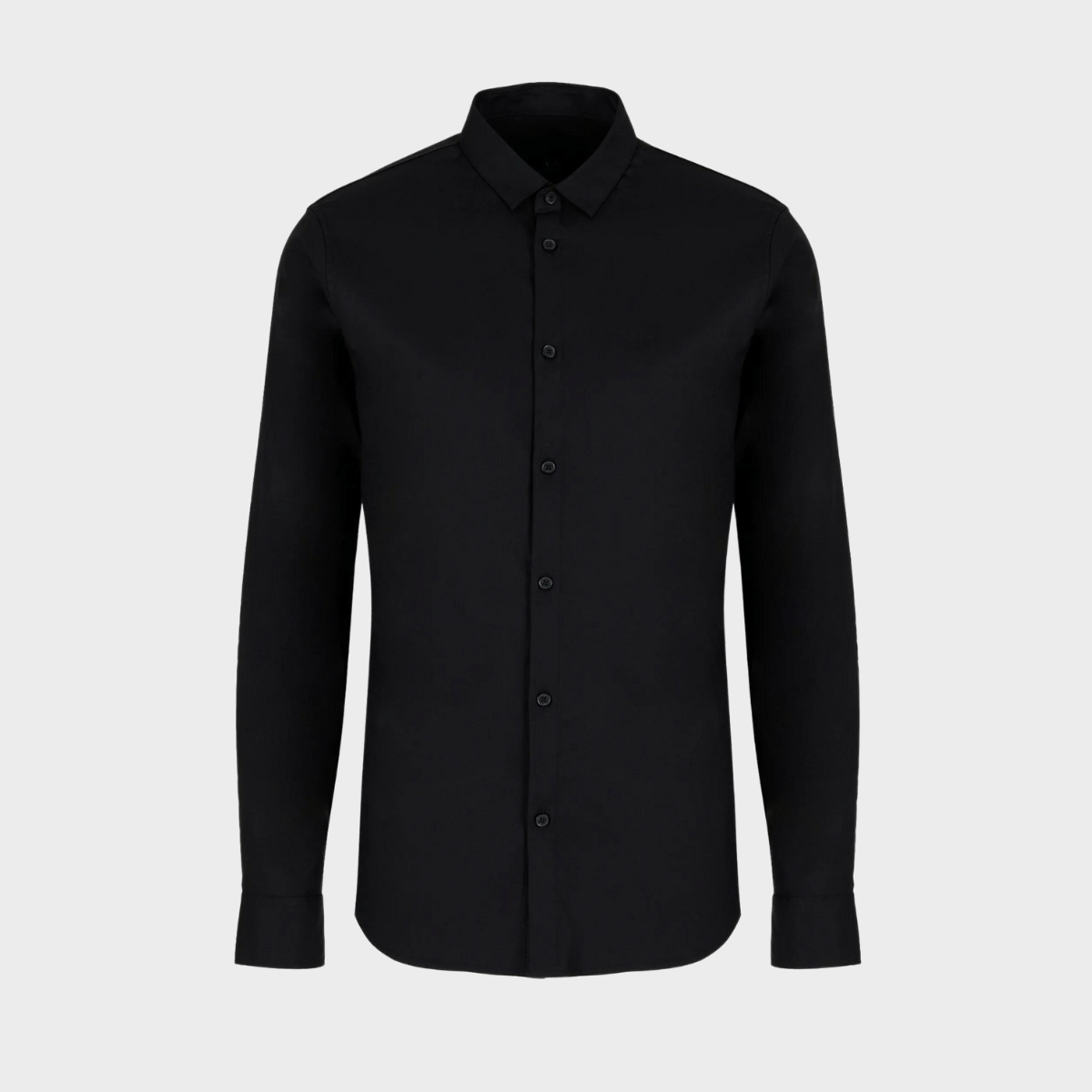 Front view of the cotton twill polo shirt by Armani in black