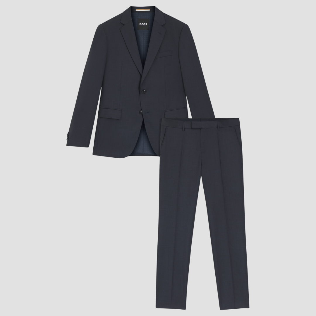 Boss Regular Fit H-Huge 2 Piece Suit in Dark Blue Virgin Wool