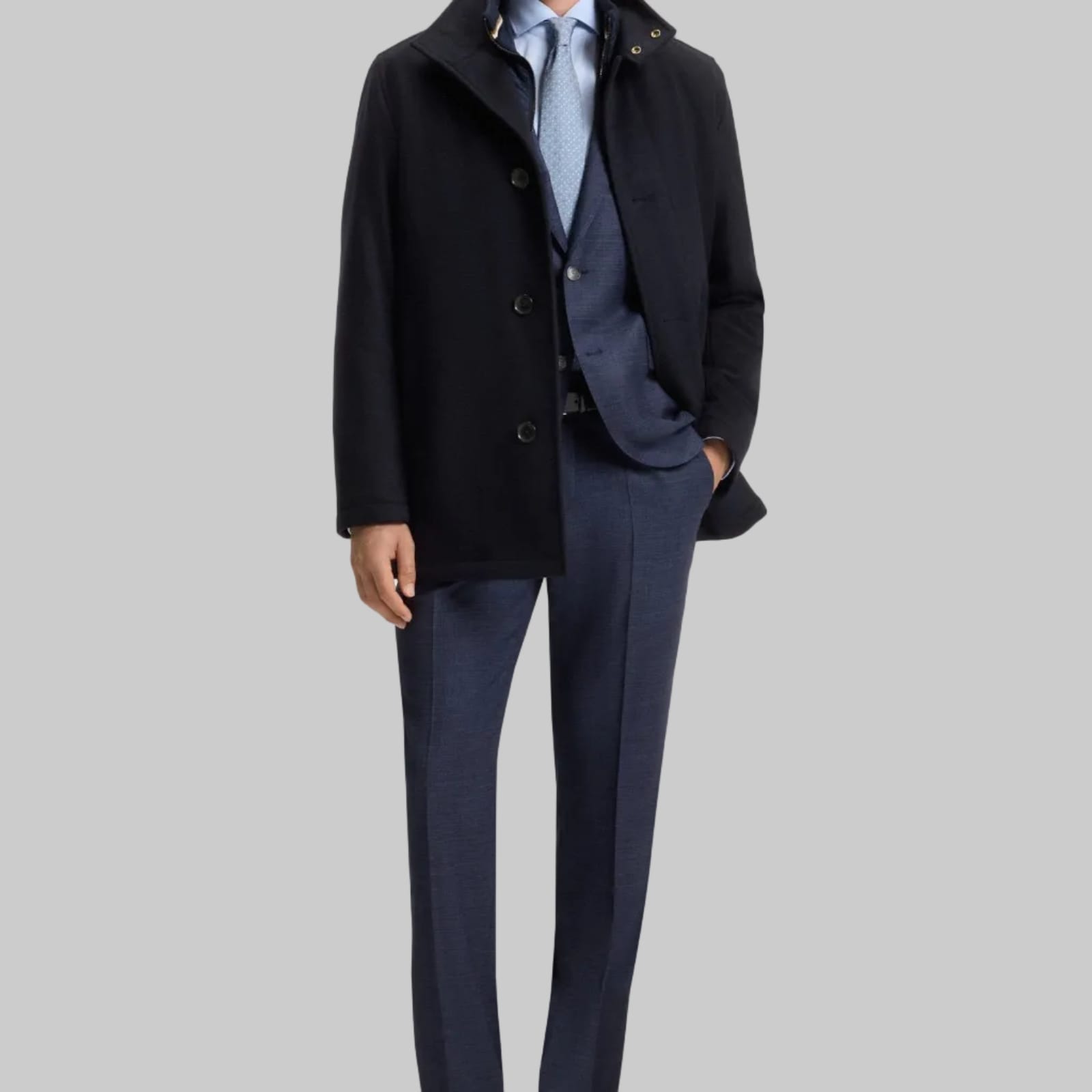 Boss Coxtan Relaxed-Fit Short Coat In Wool and Cashmere in Navy