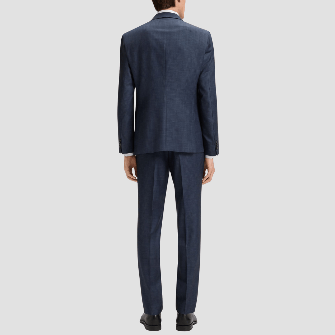 Boss Slim Fit 2 H-Huge Piece Suit in Dark Blue Checked Virgin Wool