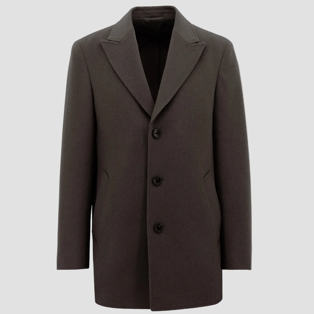 Boston's Lincoln men’s winter overcoat in brown.
