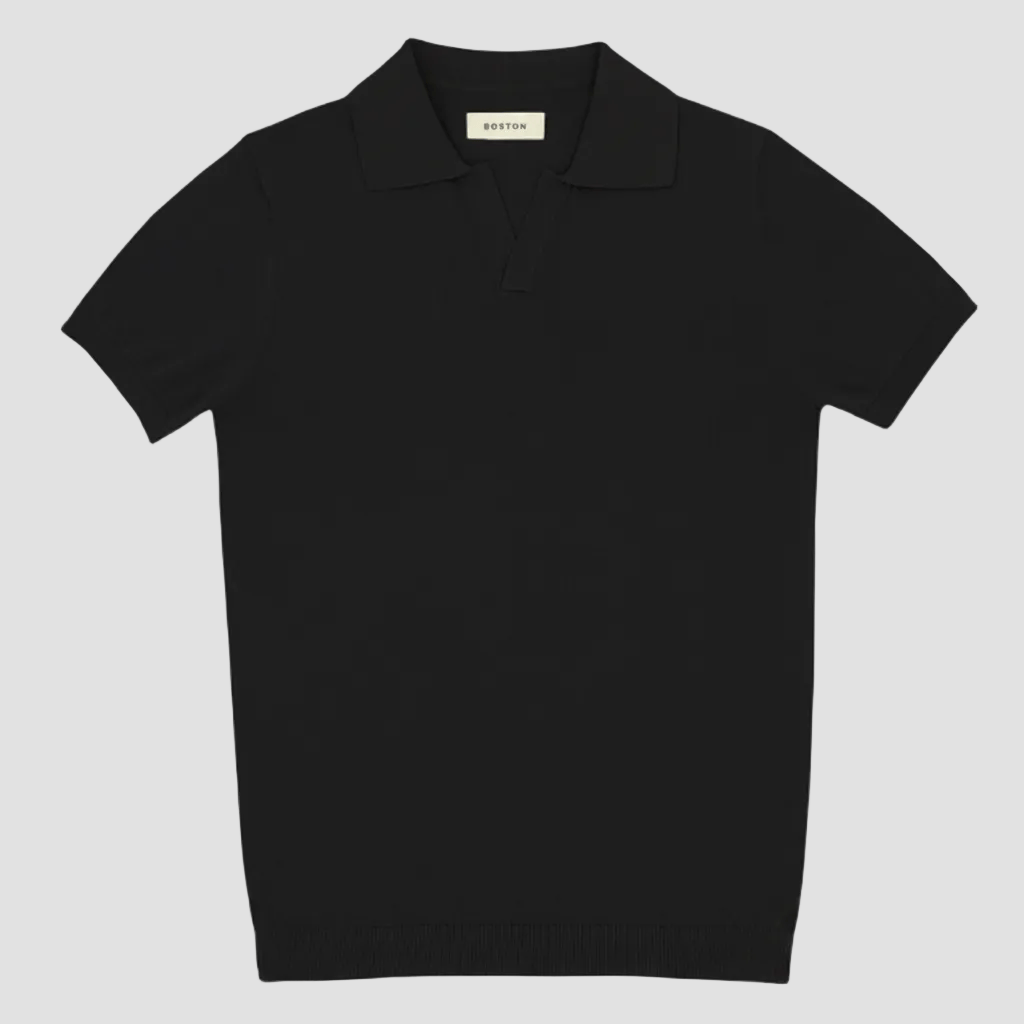 Boston men’s black polo knit in pure cotton