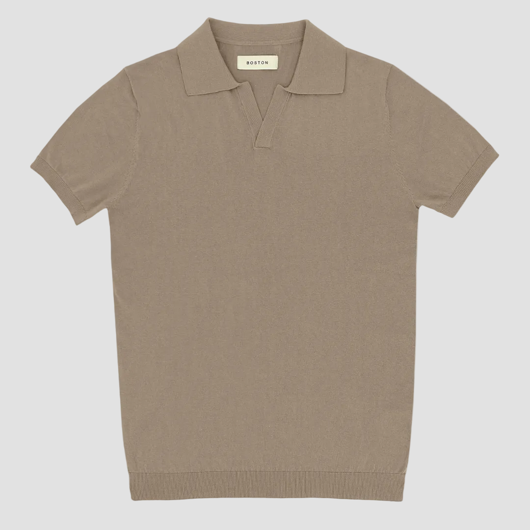 Boston men’s taupe polo knit in pure cotton.