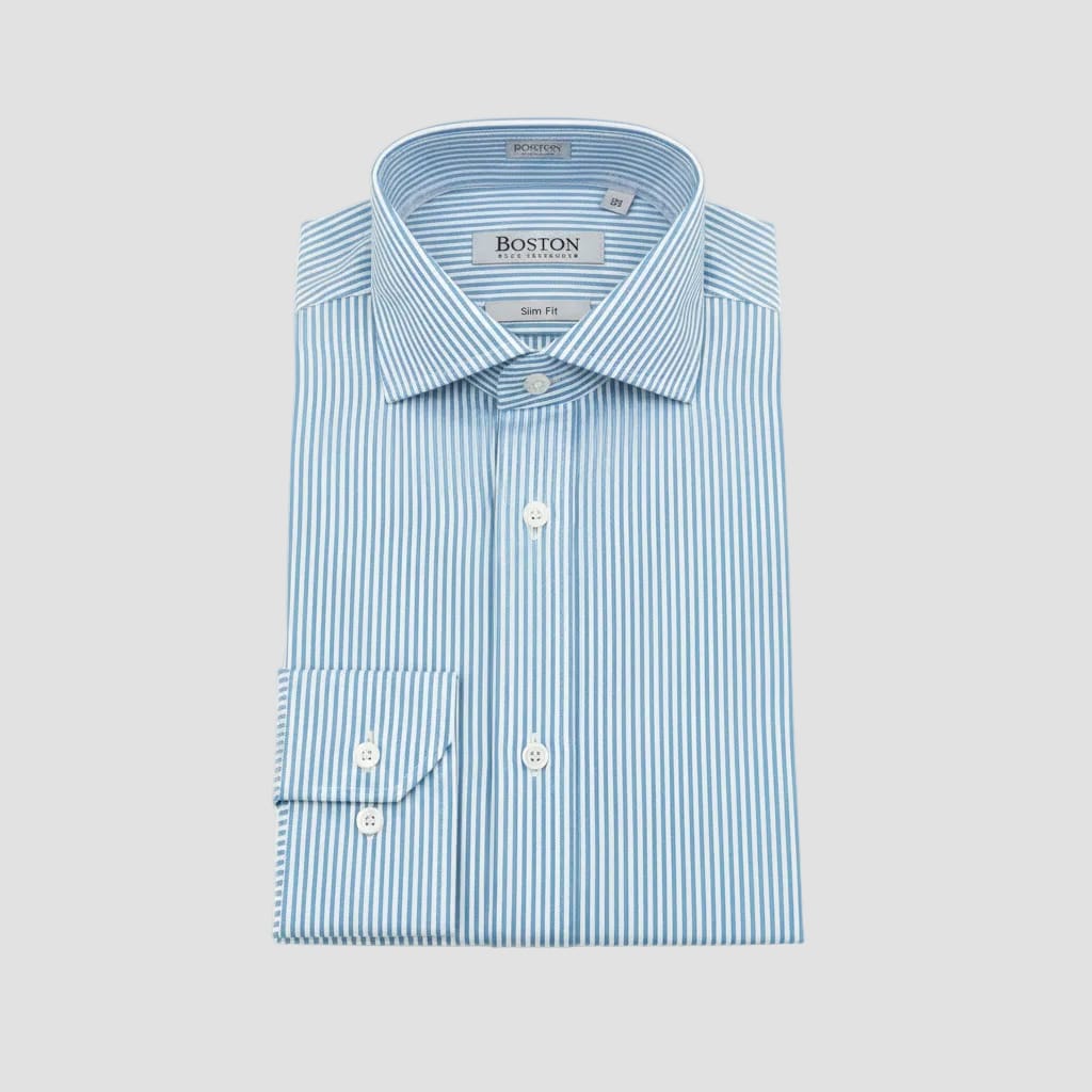 Boston Slim Fit Shirt in Blue & White Stripe