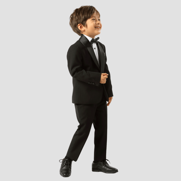 Boulvandre Kids Slim Fit Satin Shawl Lapel Formal Suit in Black