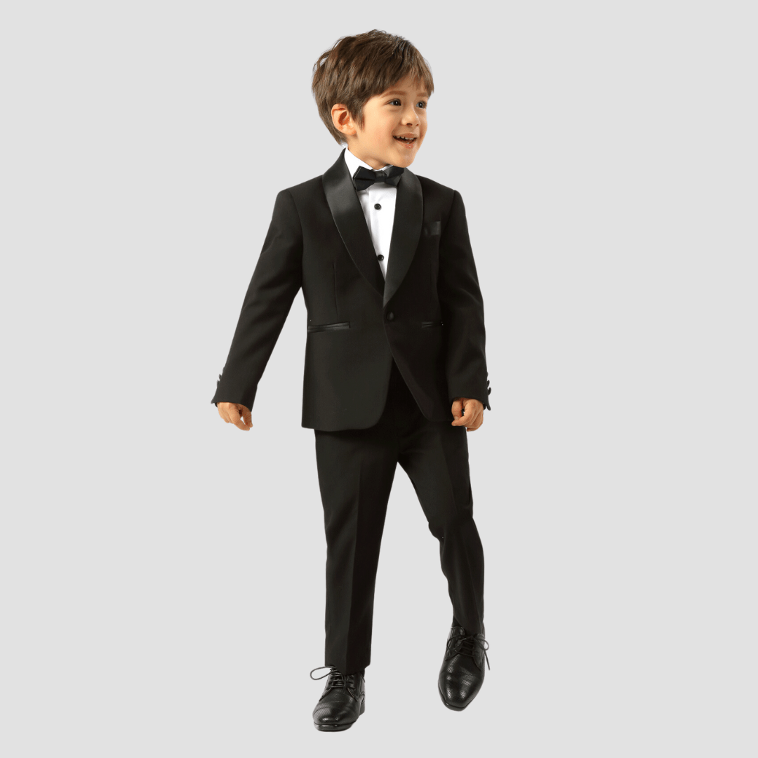 Boulvandre Kids Slim Fit Satin Shawl Lapel Formal Suit in Black