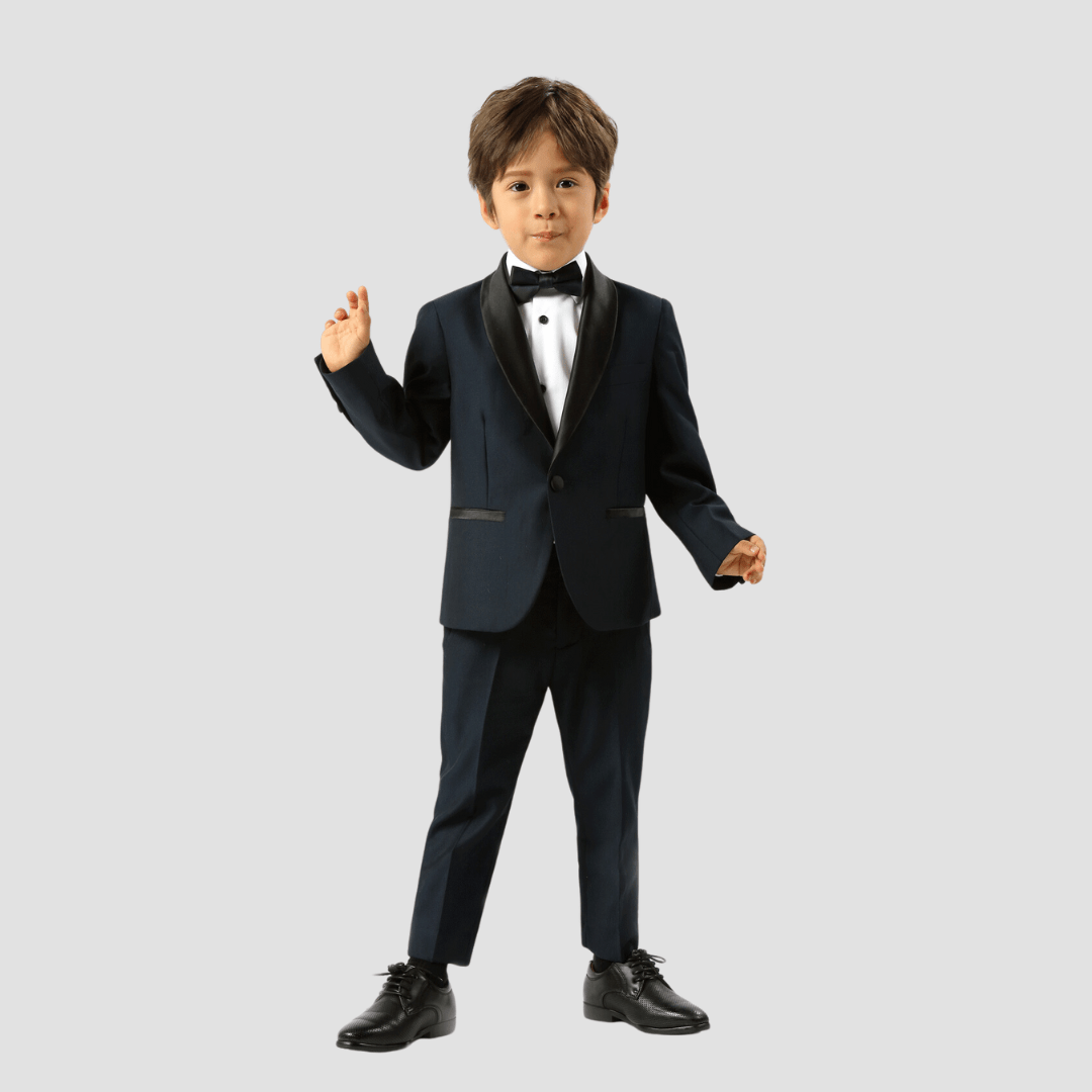 Boulvandre Kids Slim Fit Satin Shawl Lapel Formal Suit in Navy