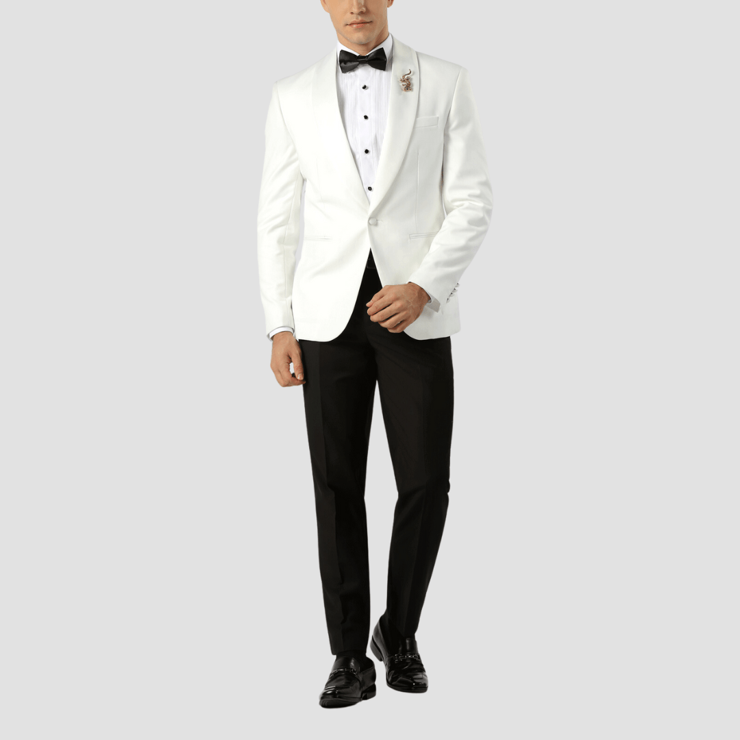Boulvandre Slim Fit Mens Satin Lapel Dinner Jacket in Ivory