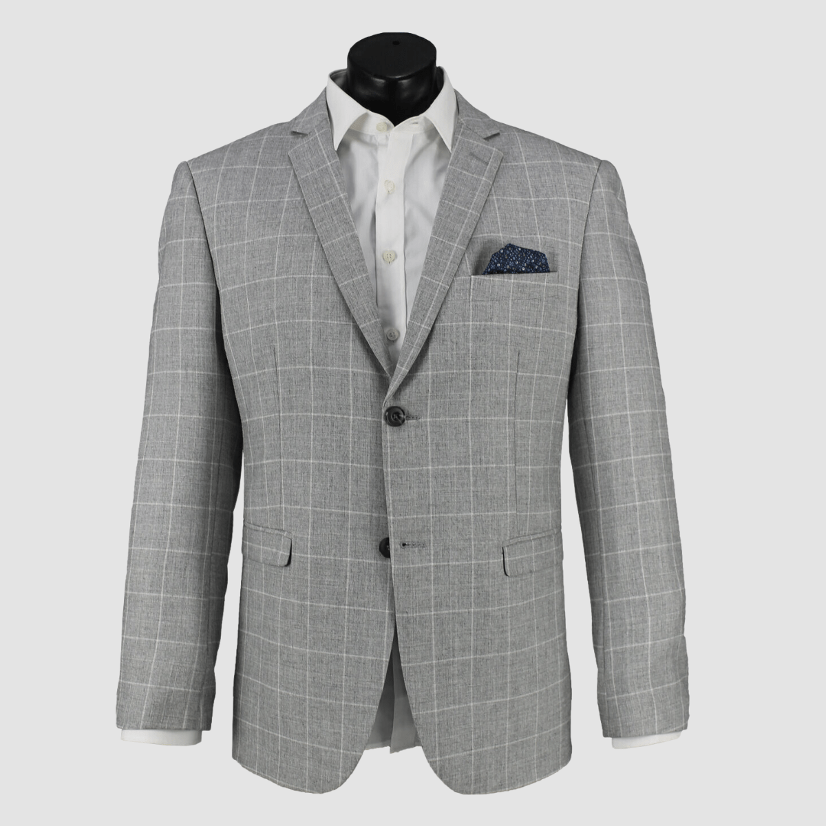 Boulvandre Mens Slim Fit Scuzzatti Checkered Suit in Silver Big Man