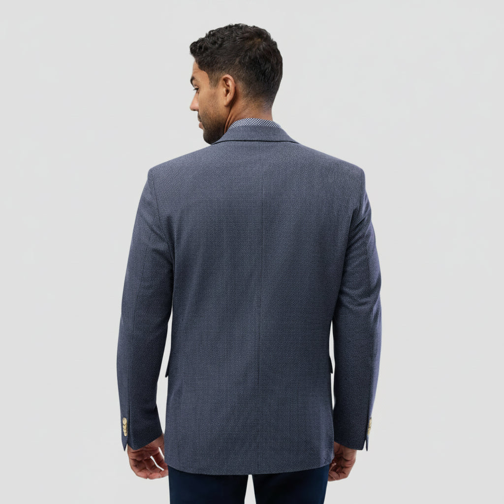 Back view of the Brooksfield Mens Textured Yarn Dye Sports Jacket in Navy
