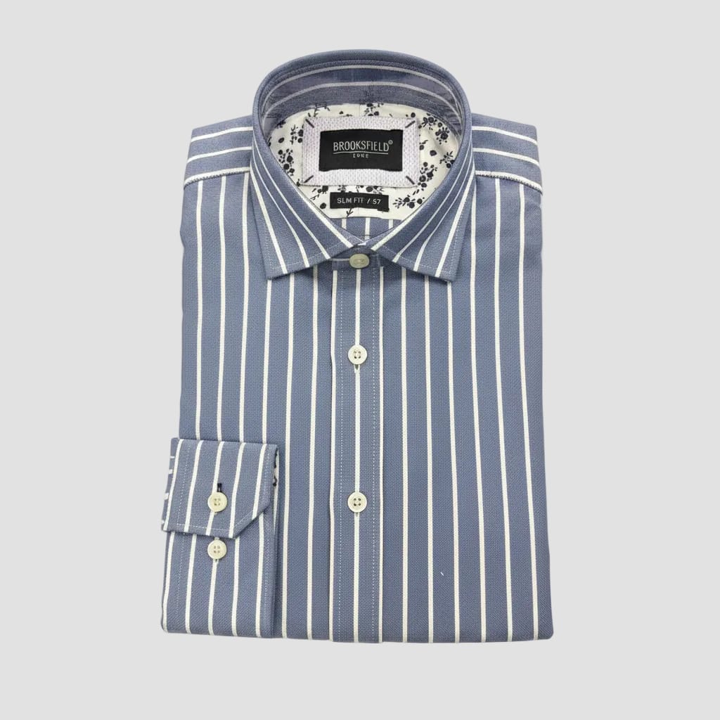 denim coloured stripe shirt with white stripes