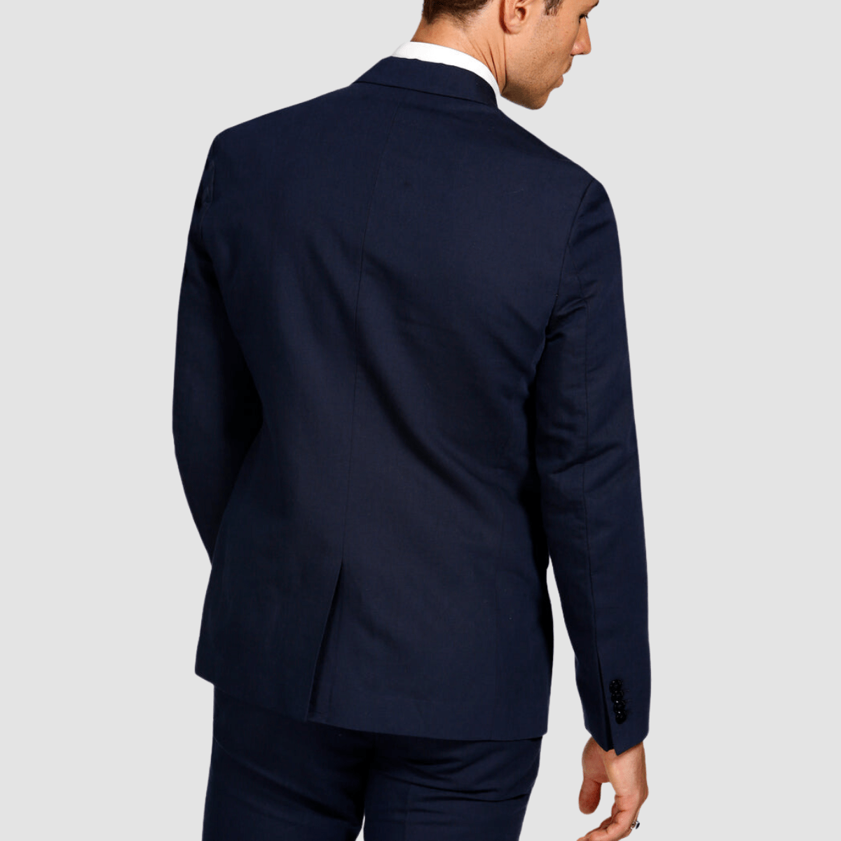 back view of the Brooksfield Mens Slim Fit Essential Linen Blend Sports Jacket in Navy