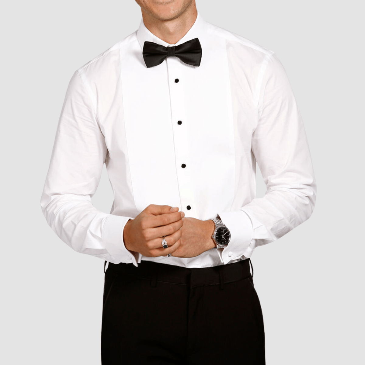 front view of the Brooksfield Tailored Fit Tuxedo Dinner Dress Shirt in White