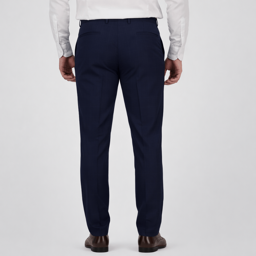 Bruton Jesse/Noah Navy Cornerstone Trouser—check design.