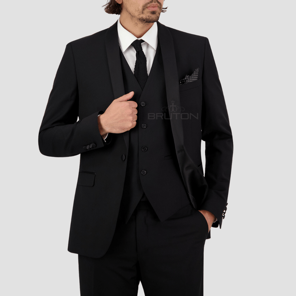 Bruton Slim Fit Mens Benhur Tuxedo Suit in Black SSA8