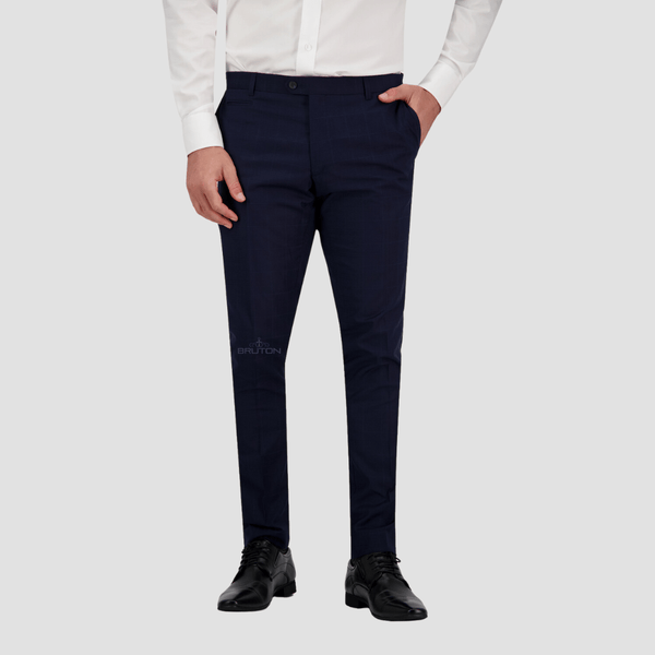 Bruton Classic Fit Mens Noah XL Trouser in Navy Check FT1