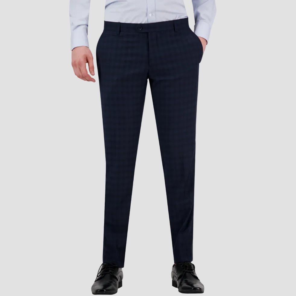 Bruton’s Jesse Jadestone slim‑fit navy check trousers