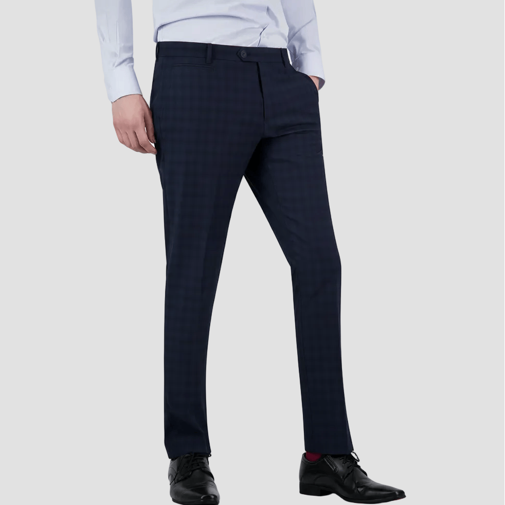 Bruton’s Jesse Jadestone slim‑fit navy check trousers